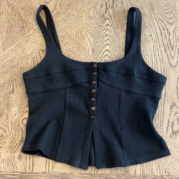 Free People Beach Marie Tank Button Down Corset Tank Black Small New NWOT - Picture 7 of 12